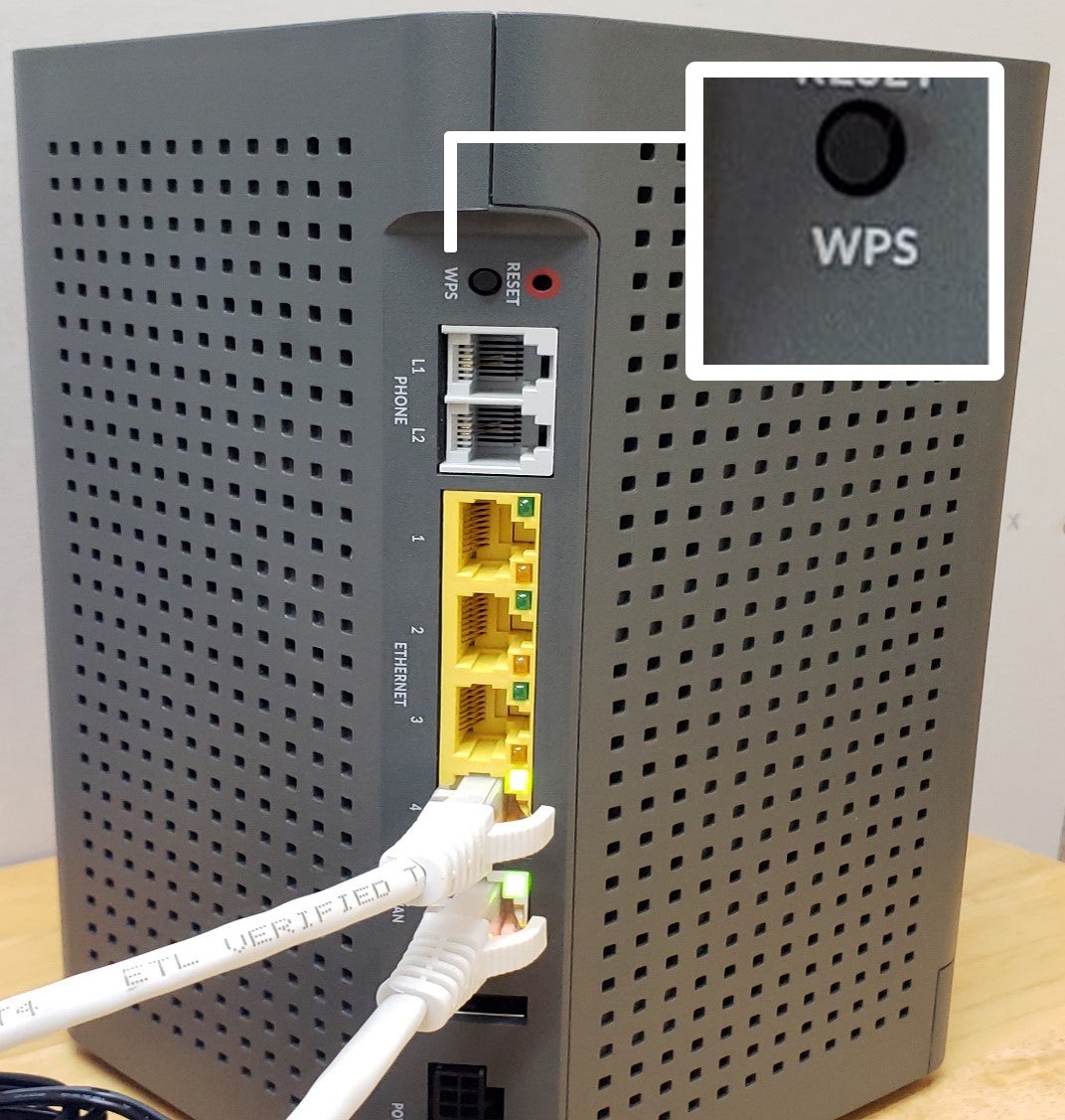 If your devices allow it, you can use the Wi-Fi Protected Setup (WPS) button on the back of your Gateway to securely connect your devices to your network without having to login. Your device will give instructions, but as a rule, you will hold the WPS button down on your device for 3 seconds. Then you will hold the WPS button down on the Gateway for three seconds.