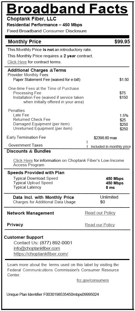 Broadband Nutritional Label Choptank Fiber