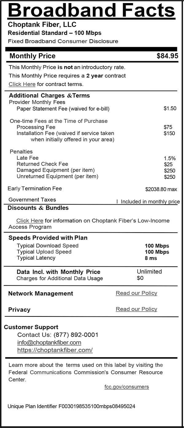 Broadband Nutritional Label Choptank Fiber