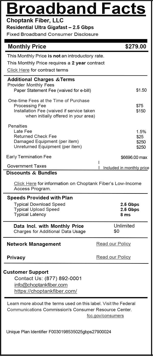 Broadband Nutritional Label Choptank Fiber